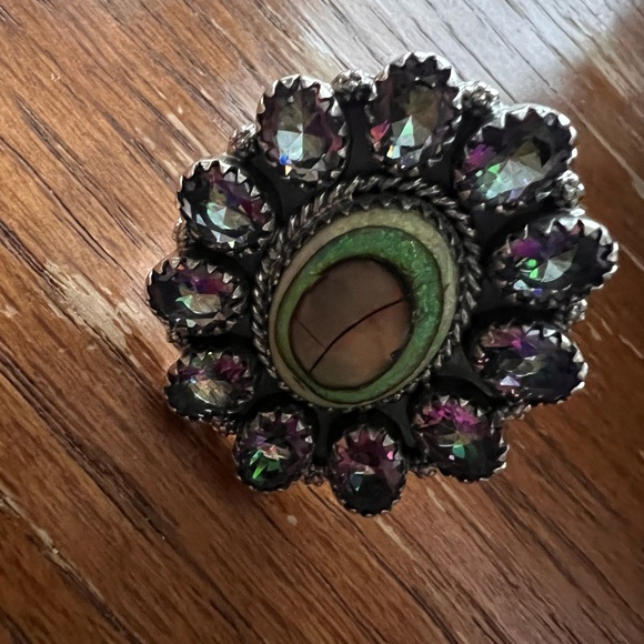 Monarch/sterling opal and mystic quartz Sterling silvercluster ring